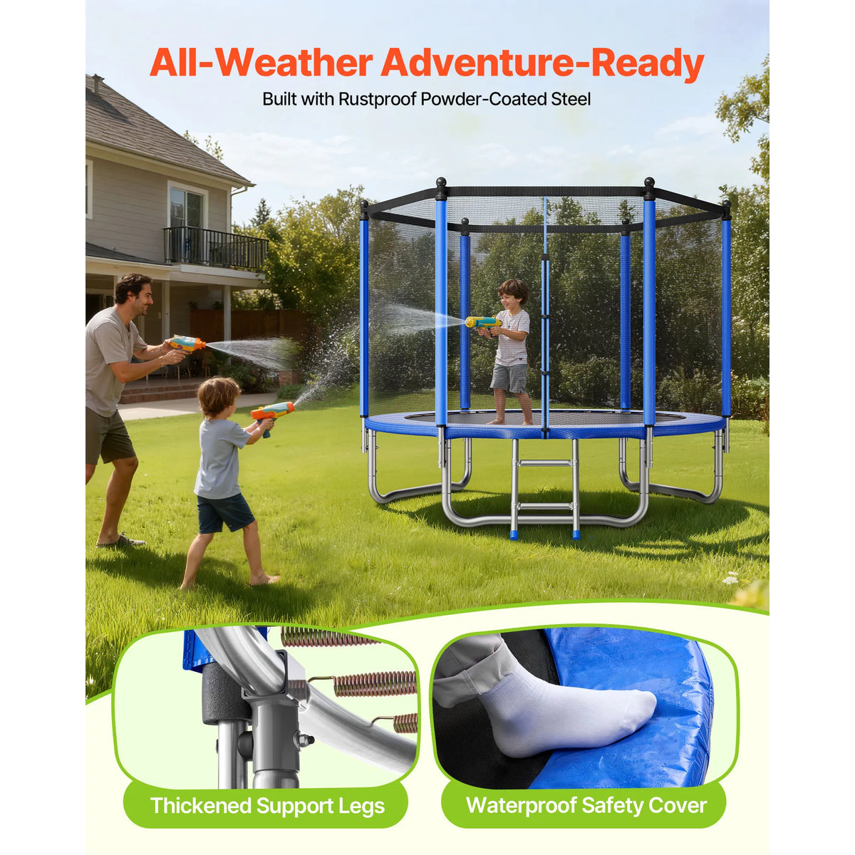 SucceBuy Outdoor Trampoline With Enclosure Net 8 To 16 Ft For Kids And Adults