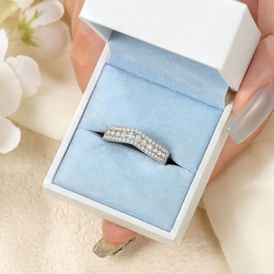 Newshe Moissanite Wedding Ring  for Women Wave Band D Color VVS1 925 Sterling Silver Half Eternity RingsSize 5-10