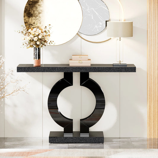 43-Inch Modern Mirrored Console Table, Glass Sofa Table  Entryway Table O-Shaped Base