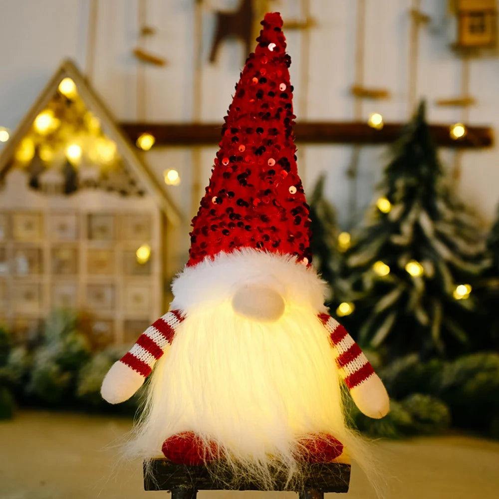 30cm Sequin Christmas Doll Elf Gnome Dolls with Led Light Christmas Party Decorations for Home Xmas Navidad New Year 2025 Gifts