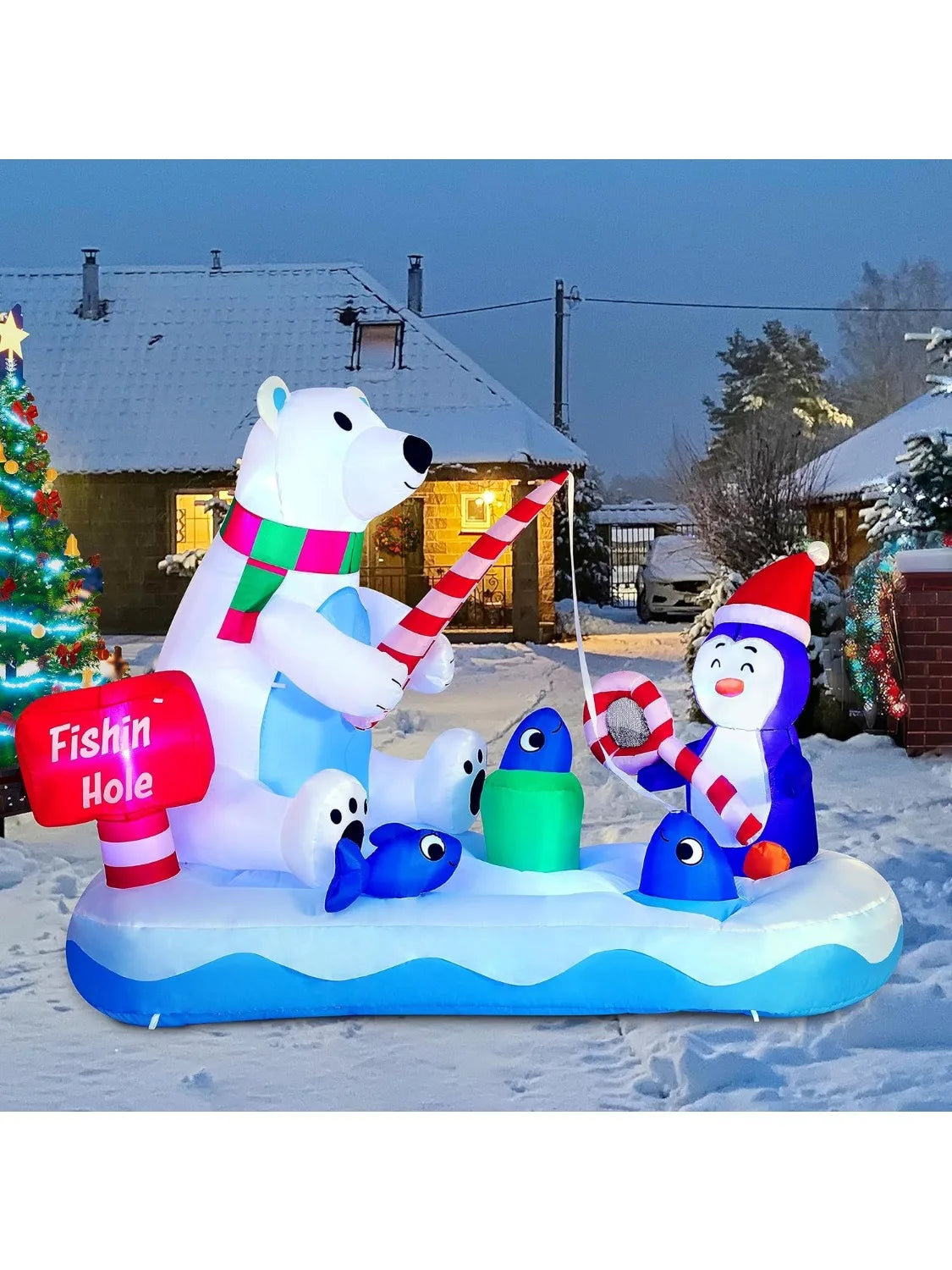 6 FT Long Christmas Inflatable Penguin & Polar Bear Decoration,Blow Up Yard Decoration for Christmas Party Decorations