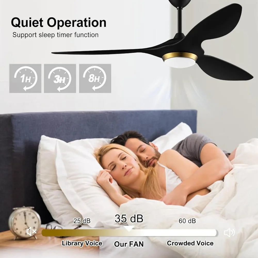 52 Inch Black Modern Ceiling Fans with Lights and Remote Control, for Living Room Bedroom Patio Garage, ETL Listed