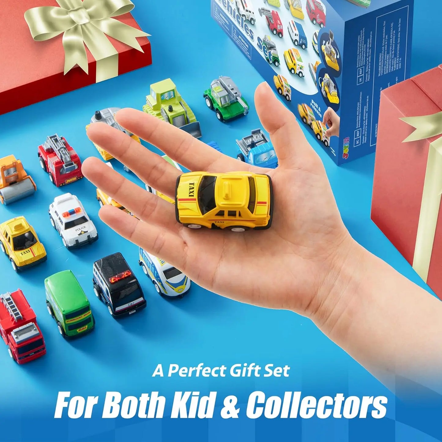 JOYFY 18 Pcs Pull Back City Cars and Trucks Toy Vehicles Set Friction Powered Cars for Kids Best Birthday Christmas Gifts