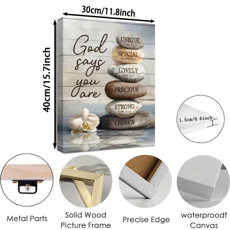 1pc Inspirational Bible Verse Canvas Wall Art with Wooden Frame - Zen Stone Design, Religious Quotes Home Decor, Ready to Hang