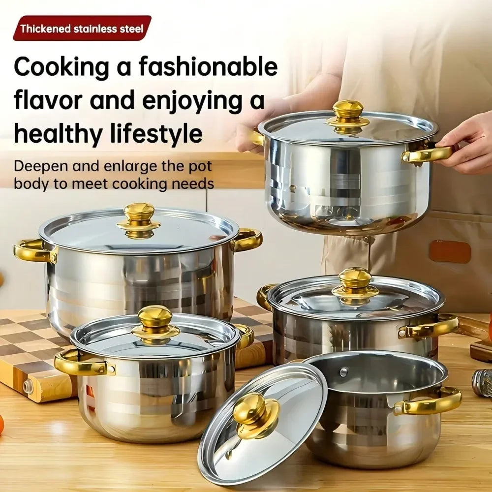 10pcs Stainless Steel Pot Set 10pcs Stainless Steel Pot Set, MultiSize Cooking Pots With 5 POTS 5 LIDS Deep Stock Pot, Suitable