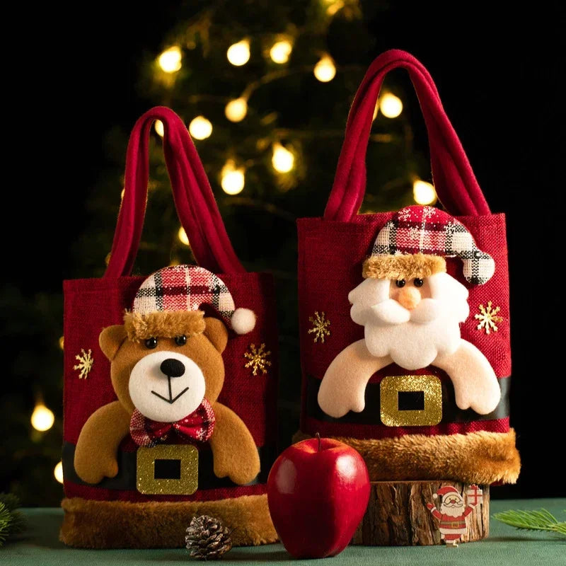20pcs Christmas Gift Bag Linen Cloth New Year Children's Candy Handbag Christmas Eve Apple Storage Bag Xmas Santa Claus