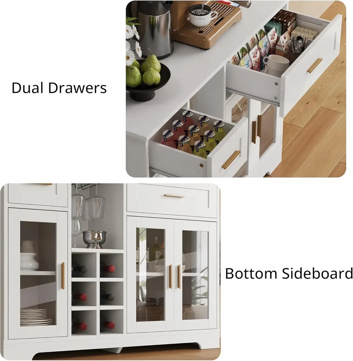 [Flash Sale, Clearance!]Sideboard Buffet Cabinet with Storage Bar Cabinet with Wine Racks Glass Doors Built-in Power Outlet Mode