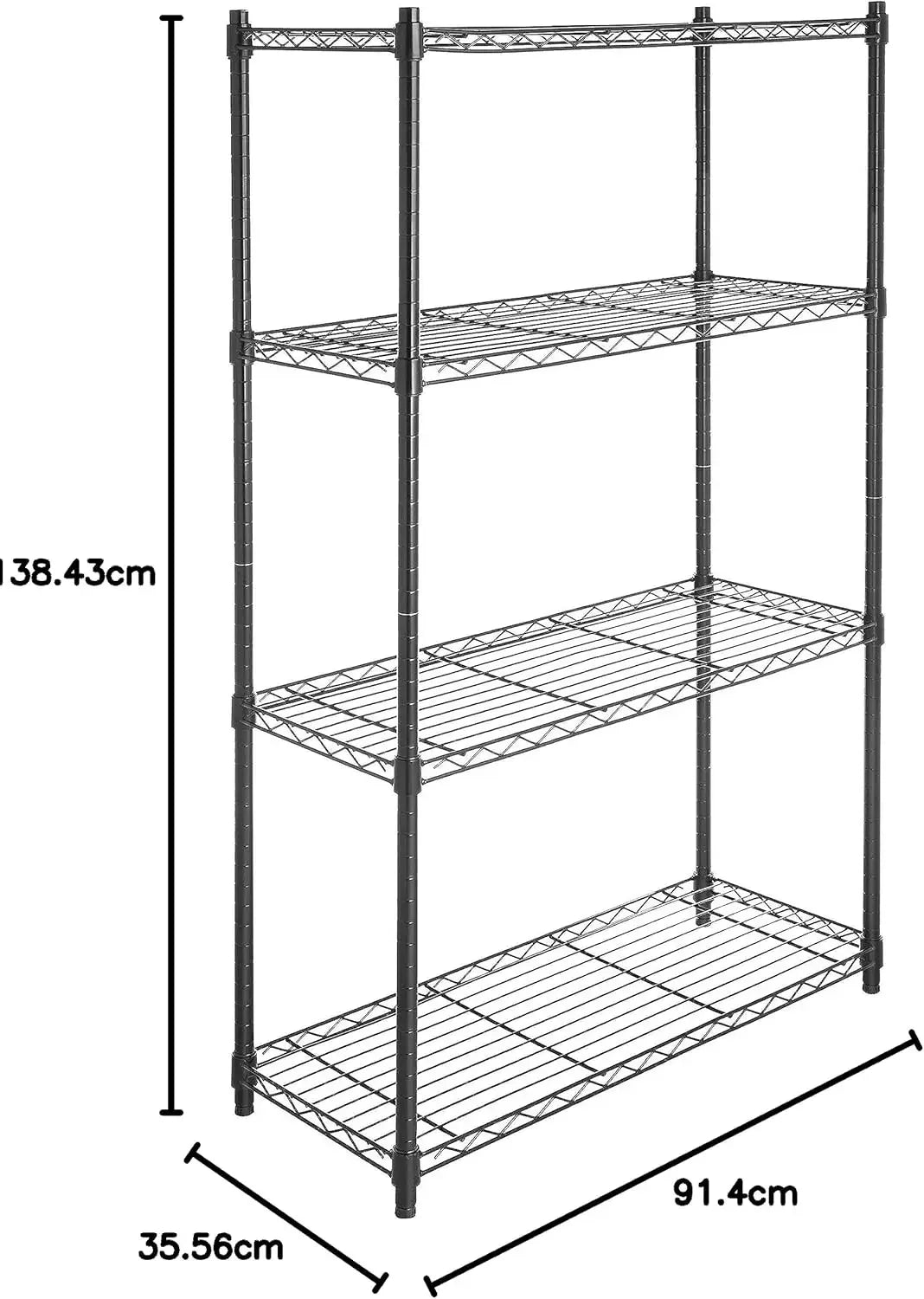 4-Shelf Adjustable, Heavy Duty Storage Shelving Unit on 3'' Wheel Casters, Metal Organizer Wire Rack, 36" L x 14" W x 57.75" H