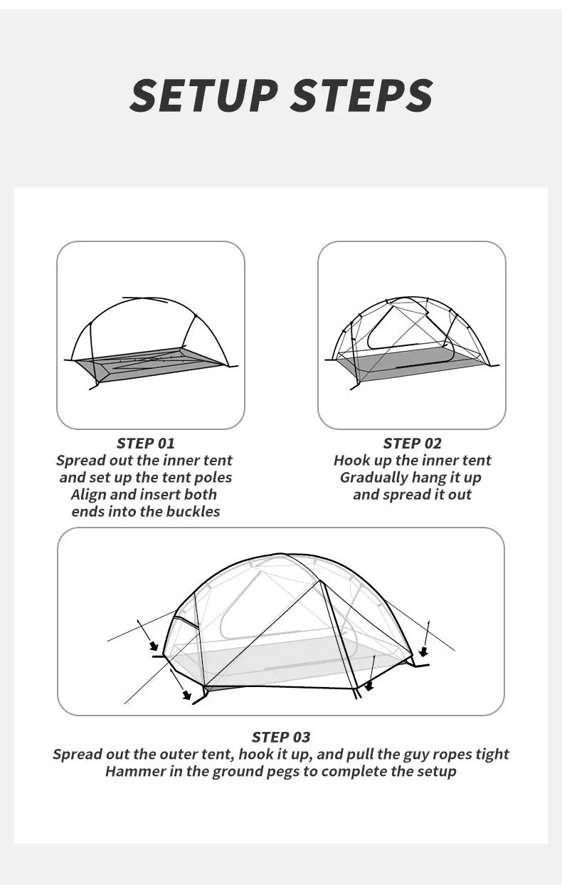 Naturehike Mongar 2 Person Backpacking Tent 210T Ultralight Travel Tent Waterproof Hiking Survival Outdoor Camping Tent