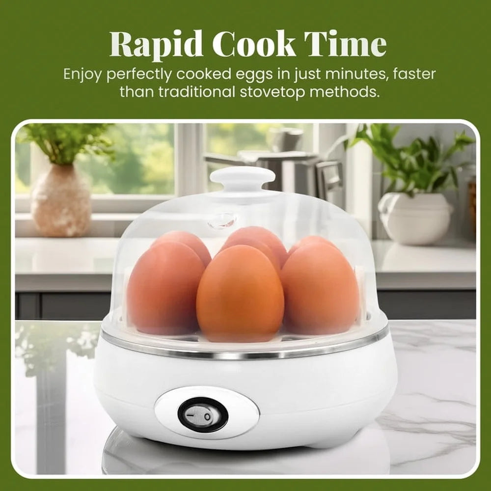 Rapid Egg Cooker 7 Egg Capacity Automatic Shut Off Built In Timer Dishwasher Safe Measuring Cup Soft Medium Hard Boiled Eggs