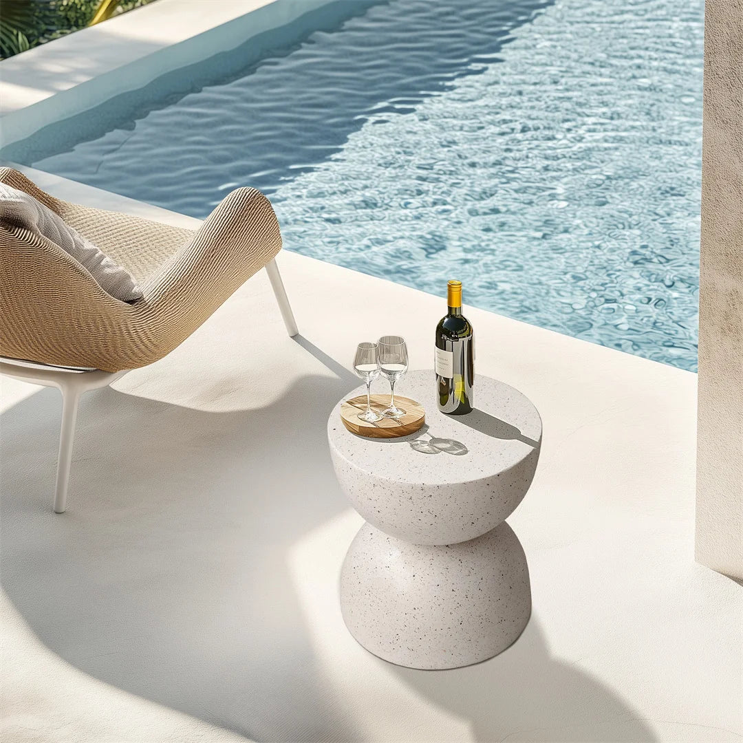 Modern Lightweight Concrete Outdoor Side Table for Patio or Living Room