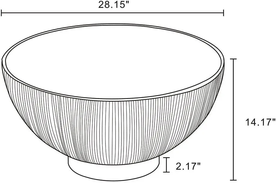 28.15" Round Coffee Table 2.0 - Ceramic Marble Tabletop, Elegant Pleated Leatherette Details & Gold Base