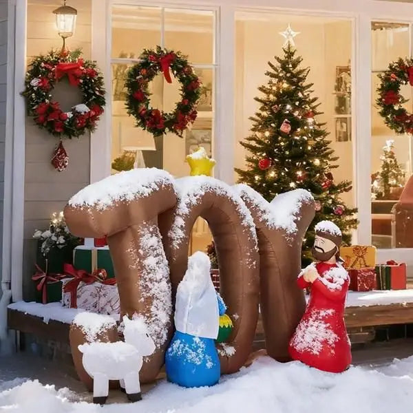 7.5FT Lighted Christmas Inflatable Decoration, Inflatable Nativity Scene with JOY Sign, Funny Blow Up Yard Decorations with Built-in LED Lights for Holiday Party Front Yard Lawn Garden Decor