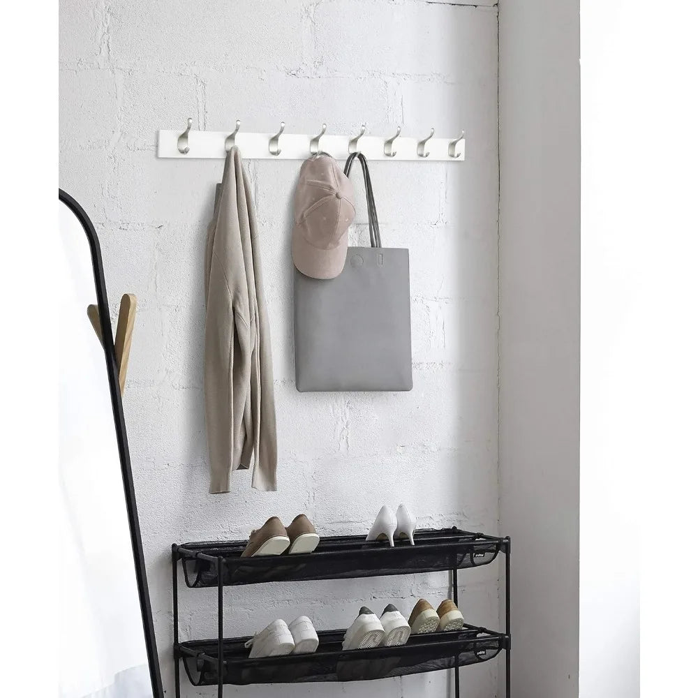 Wall Mounted Modern Coat Rack for Entryway and Bedroom with Storage Hooks 8 Hook White