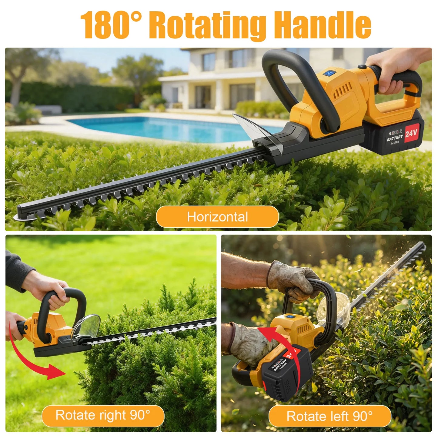 22-Inch Cordless Hedge Trimmer Lawn Mower –24000r/min Portable Hedge Cutter with 4000mAh Batteries for Lawn Garden Yard Tools