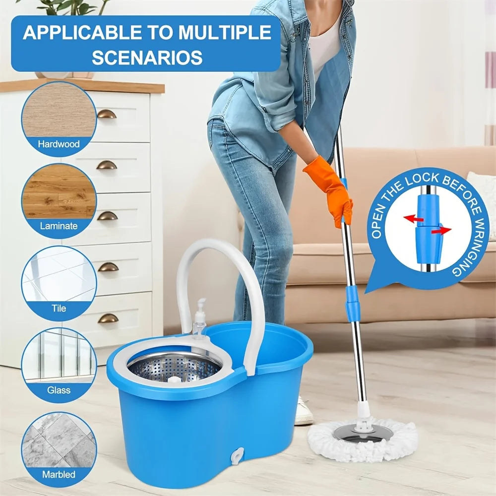 Mop And Bucket with Wringer Kit, 360 Degree Swivel Mop And Bucket with 3 Replacement Heads, Floor Mop Bucket for Hardwood