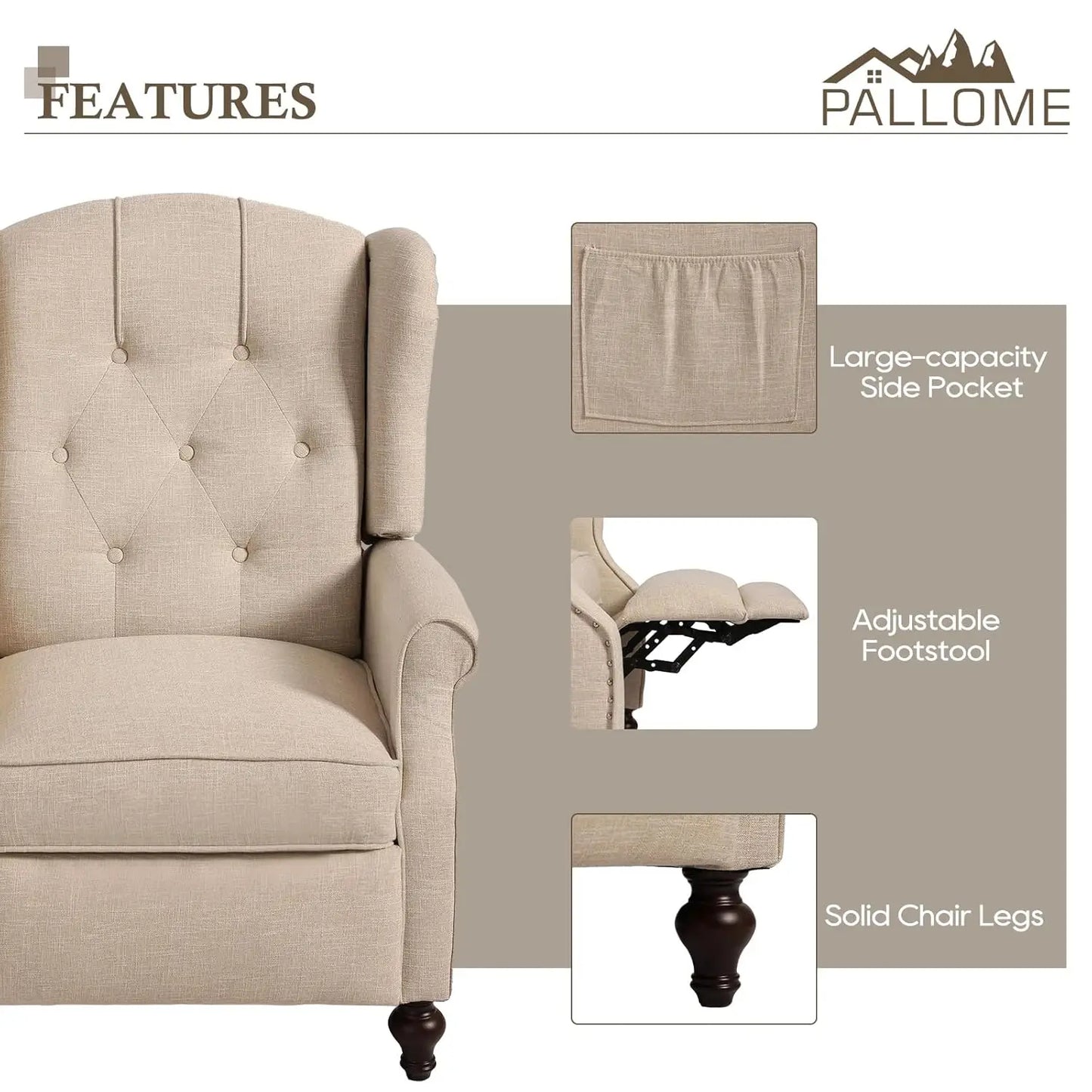 Massage Heat Wingback Recliner Push Back Armchair Living Room Bedroom Home Theater Beige,Customized