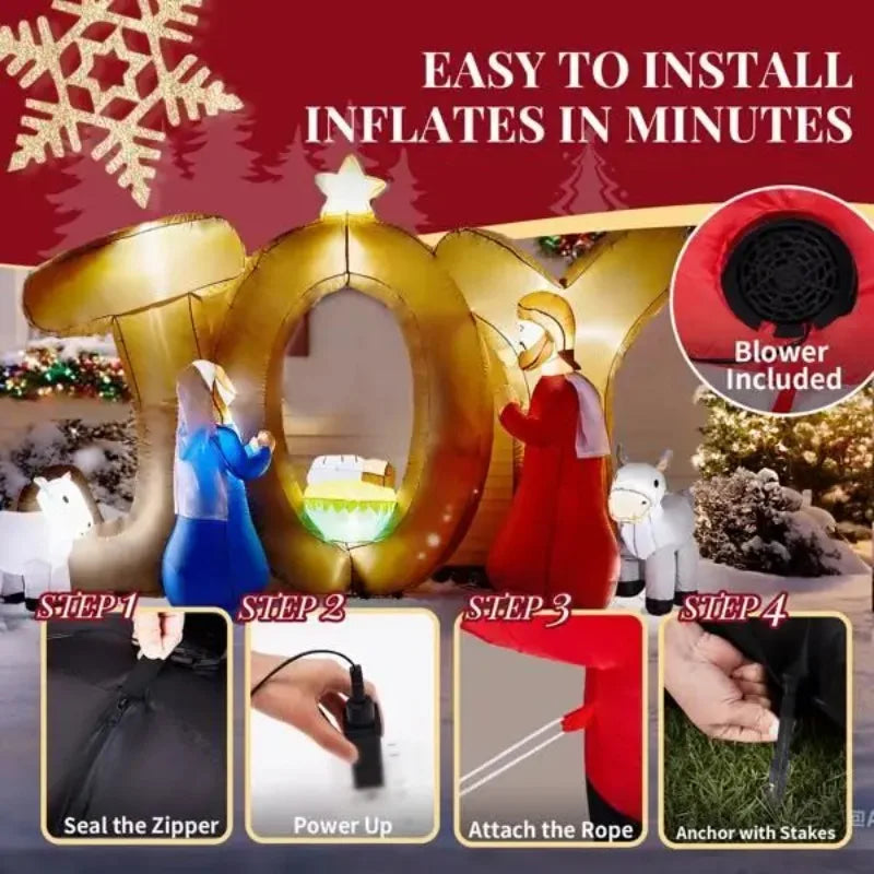7.5FT Lighted Christmas Inflatable Decoration, Inflatable Nativity Scene with JOY Sign, Funny Blow Up Yard Decorations with Built-in LED Lights for Holiday Party Front Yard Lawn Garden Decor