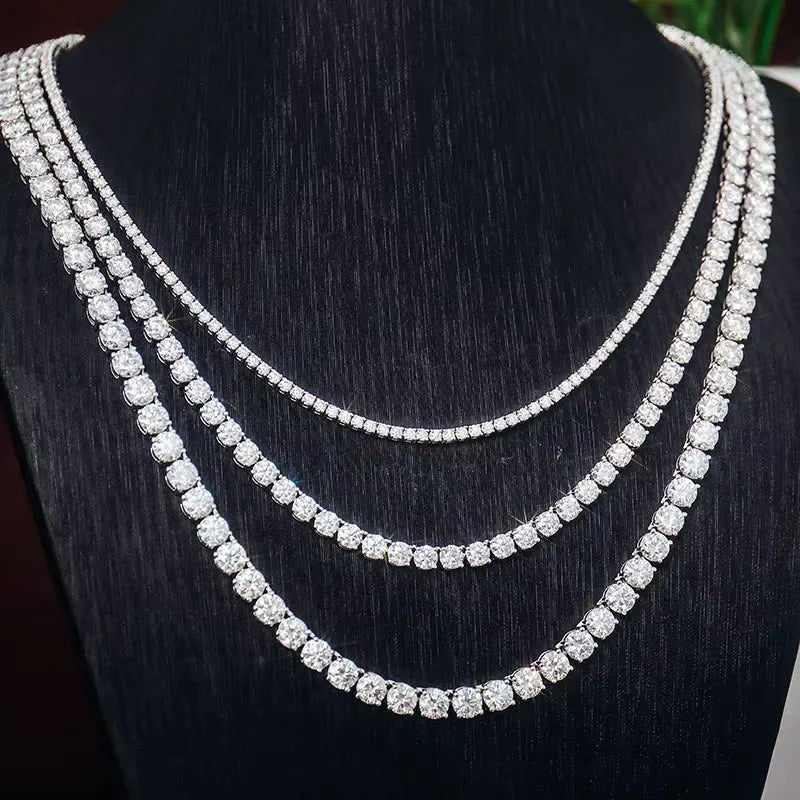 GIA certified 3-6.5 mm D-colour moissanite tennis ball necklace White gold plated 100% 925 Sterling silver Wedding Jewellery