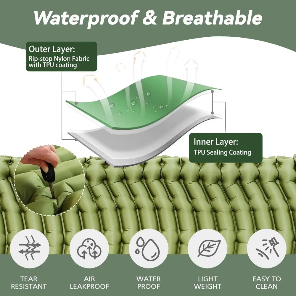 Ultralight Compact Inflatable Sleeping Pad with Pillow Foot Pump for Camping Backpacking Hiking
