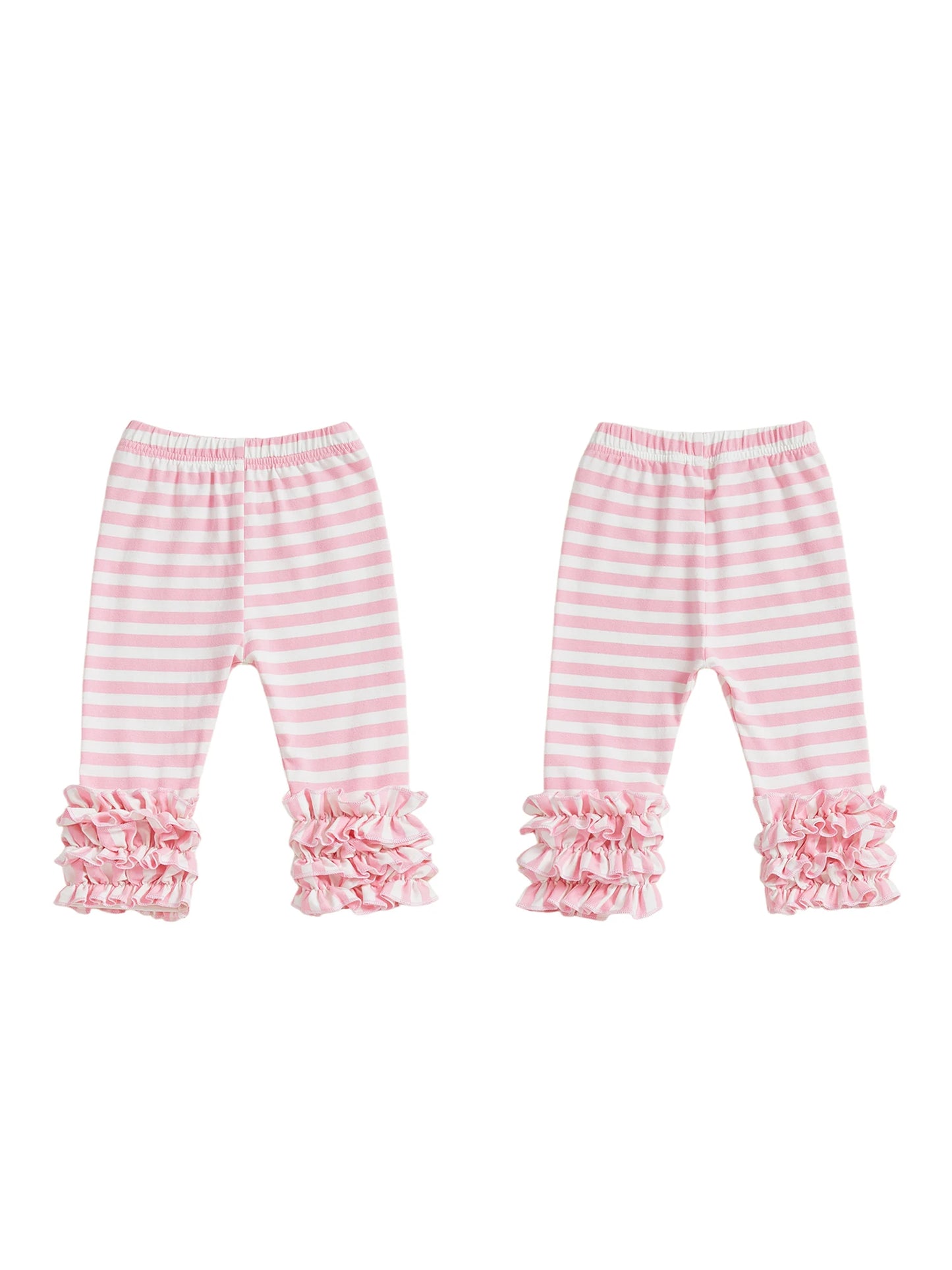 Toddler Girls Striped Leggings Elastic Waist Frills  Fit Fall Long Trousers for Casual Daily
