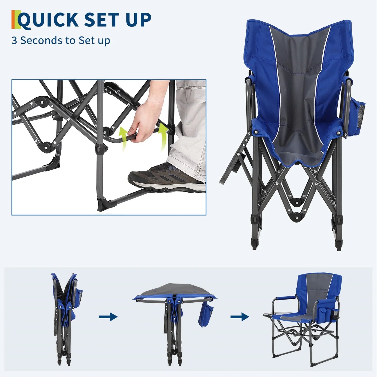 1 Pack / 2 Pack Oversized Heavy Duty Folding Directors Chair for Adults, 400 Lbs Capacity Portable Camping Chair with Side Table, Cup Holder & Side Pocket, Lawn Chairs for Camping, Beach, Garden, RV