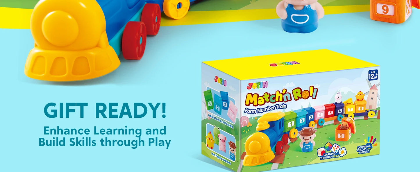 JOYFY Learning Farm Train Counting Matching & Sorting Montessori  Including 9 Farm Animals for Baby Christmas Birthday Gift