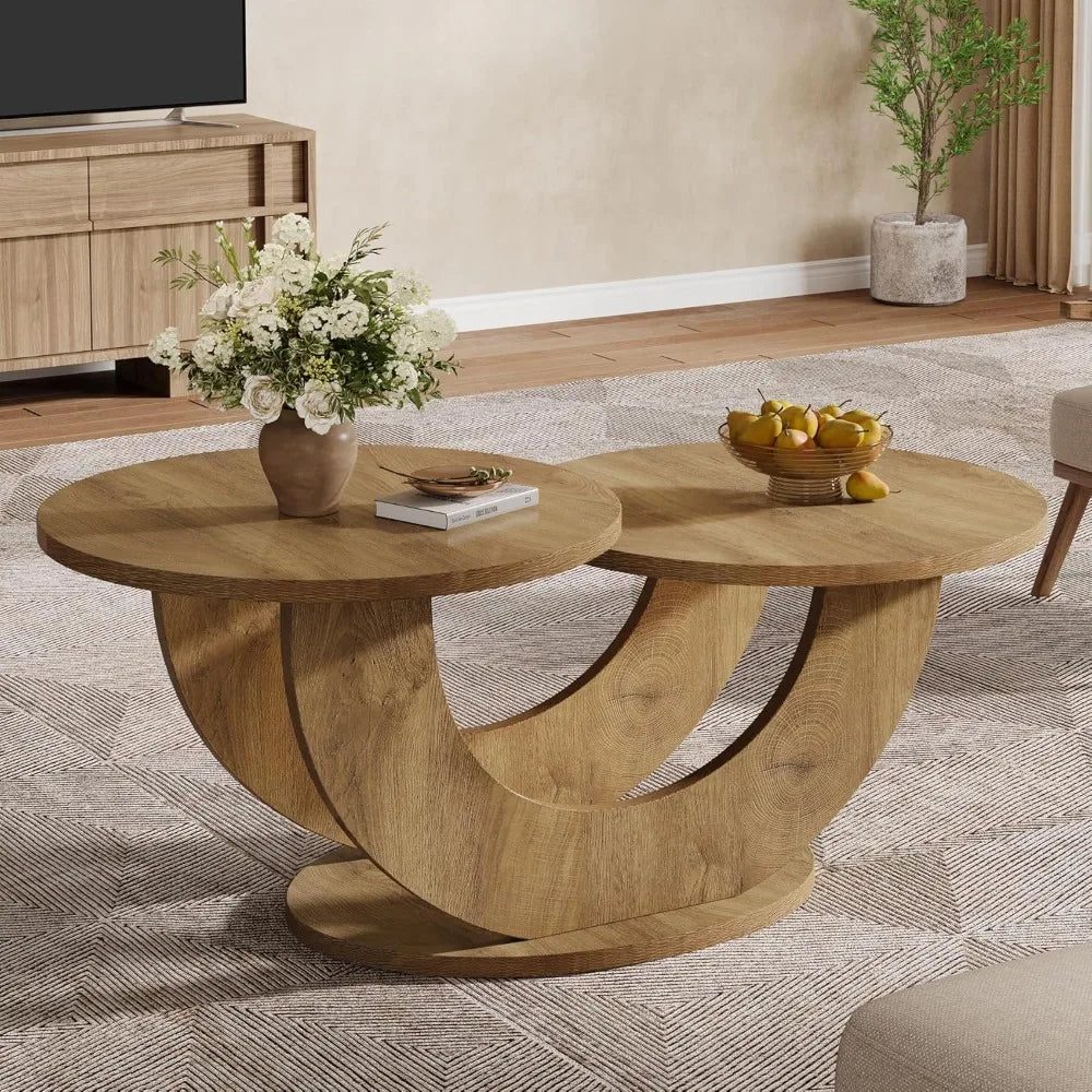 46-inch Modern U-Shape Frame Round Coffee Table for Living Room with Funky Design