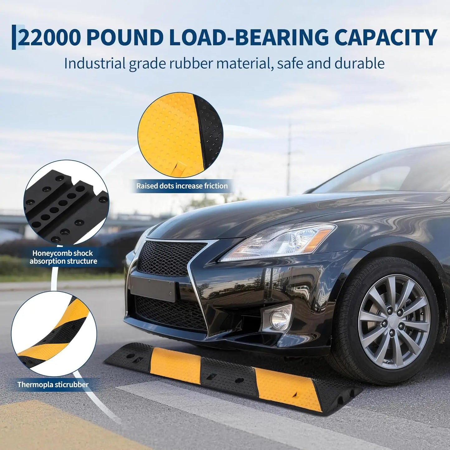 2Pcs 3.3FT Rubber Speed Bump, 2 Channel Heavy Duty Traffic Speed Hump 22000LBS Capacity,  for Asphalt Concrete Gravel Roads