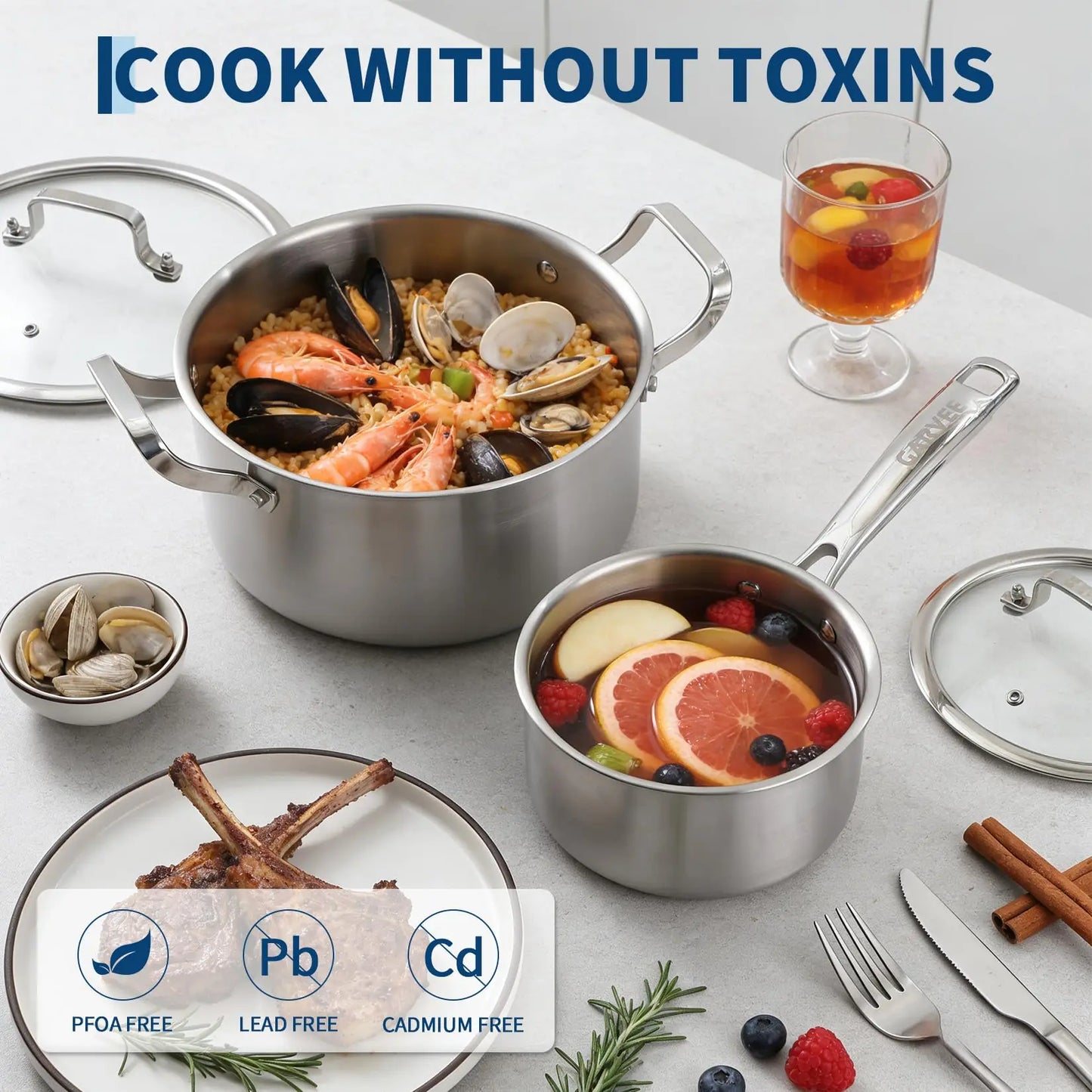 10-Piece Tri-Ply Stainless Steel Cookware Set Heavy Duty Pots And Pans Induction Oven Safe Kitchen Cooking Set