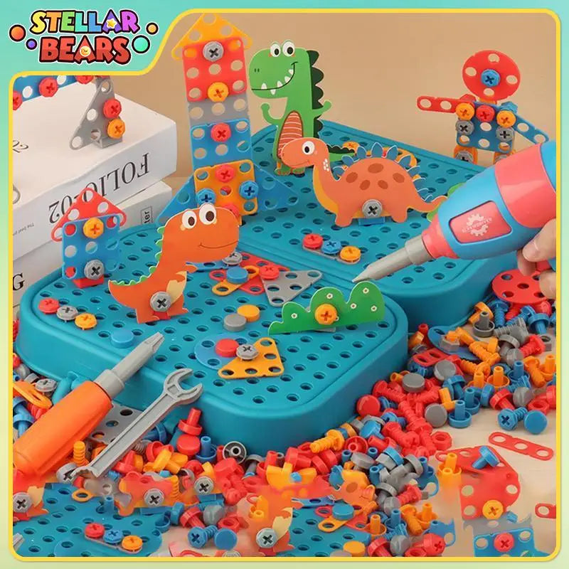 Simulation Screw Toolbox with Electric Drill 2D/3D DIY Disassembly Assembly Building Blocks Model Puzzle Toy for Children's Gift