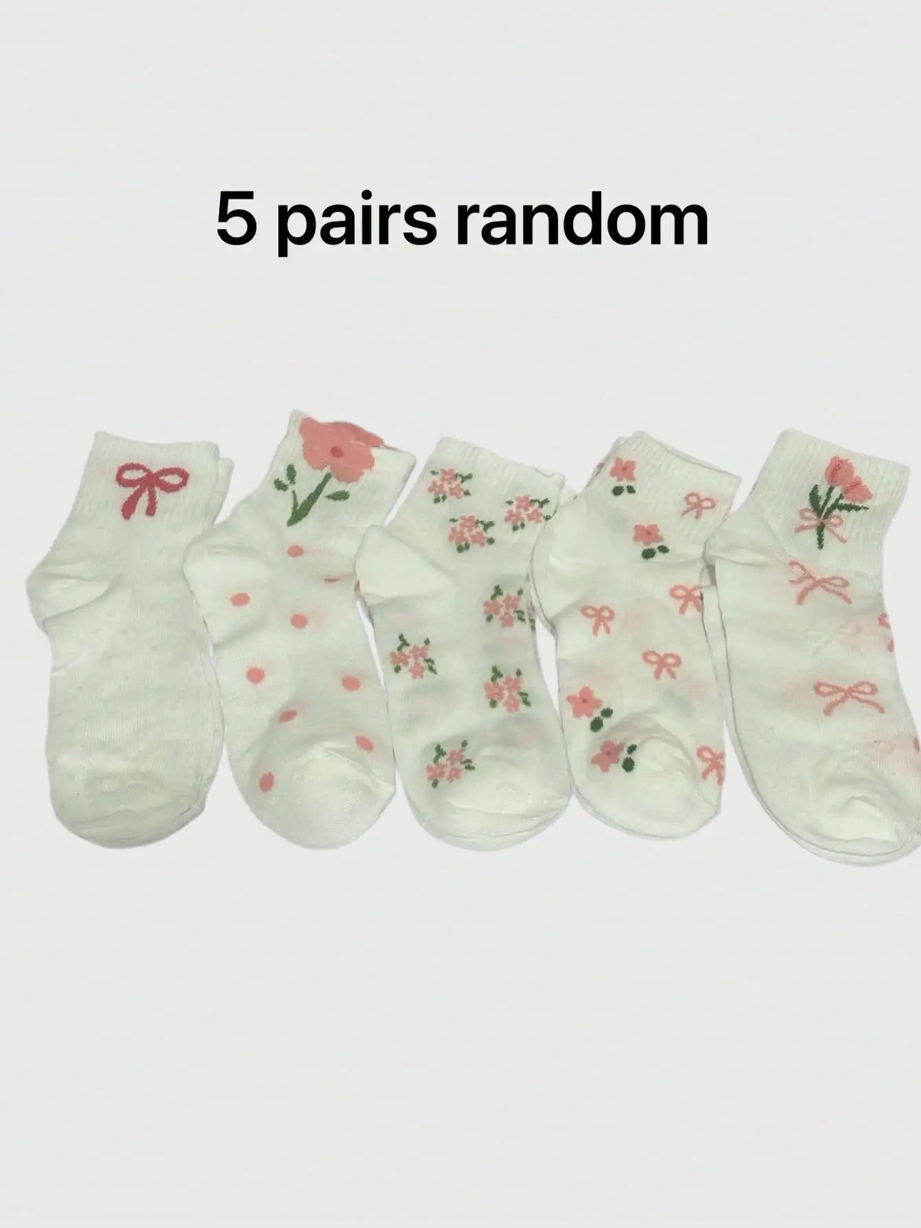 5 Pairs Women's Cute Bow & Floral Pattern Short Socks, Fashionable College Style, Comfortable & Breathable, Versatile For Daily, Sports, Casual Wear, Suitable For Spring, Summer, Autumn