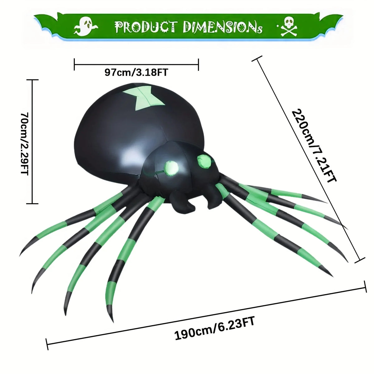 Giant 7.2FT LED Glowing Inflatable Spider Creepy Blow Up Yard Decor with Stakes & Blower, Outdoor Halloween Airblown Spider for Lawn Garden Party Quick Setup & Fast Deflate Design USA Warehouse Fast Shipping