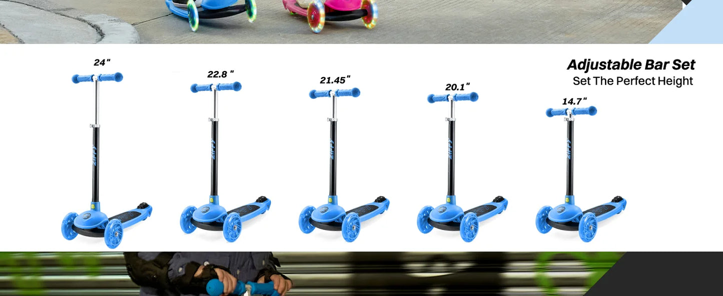 Joyfy Kids Multicolor 3 Wheel Scooter Toddler Kick Scooters with LED Light-Up Wheels for Boys and Girls Gift 5 Adjustable Height
