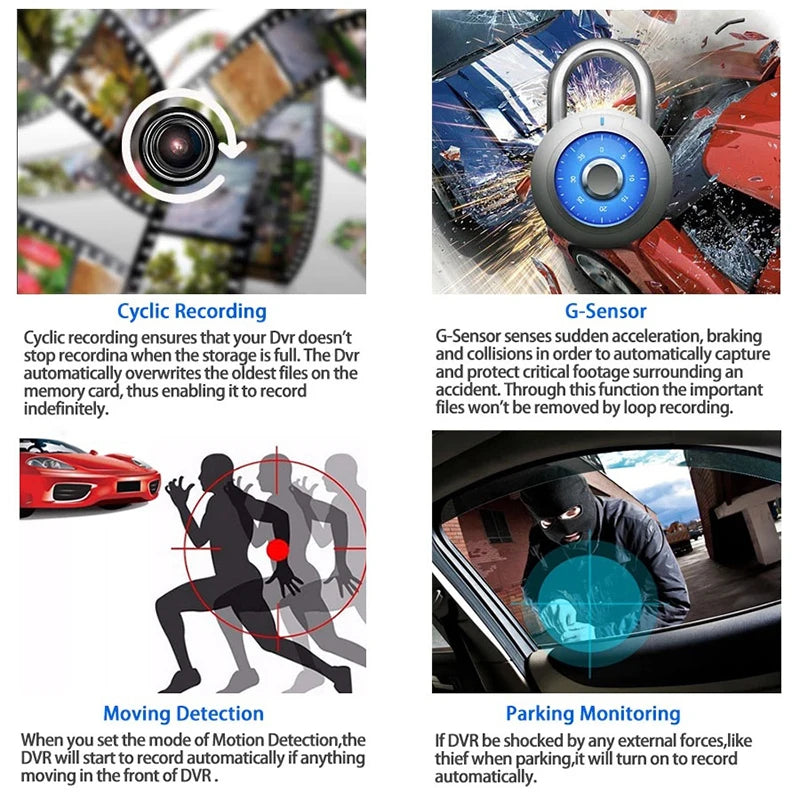 4.0-Inch 1080P HD Night Vision Dash Recorder 3 Camera Cycle Recording Can Record Three Viewing Angles At The Same Time