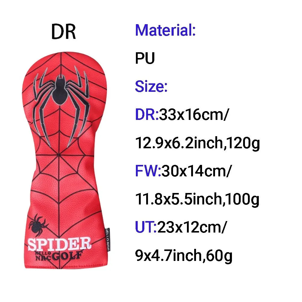 Spider Golf Head Covers PU Leather for Driver Fairway Wood Golf Clubs Durable Water-Resistant Protective Covers Stylish Design for Golf Course Use Golfer Games and Perfect Golf Gift Accessories