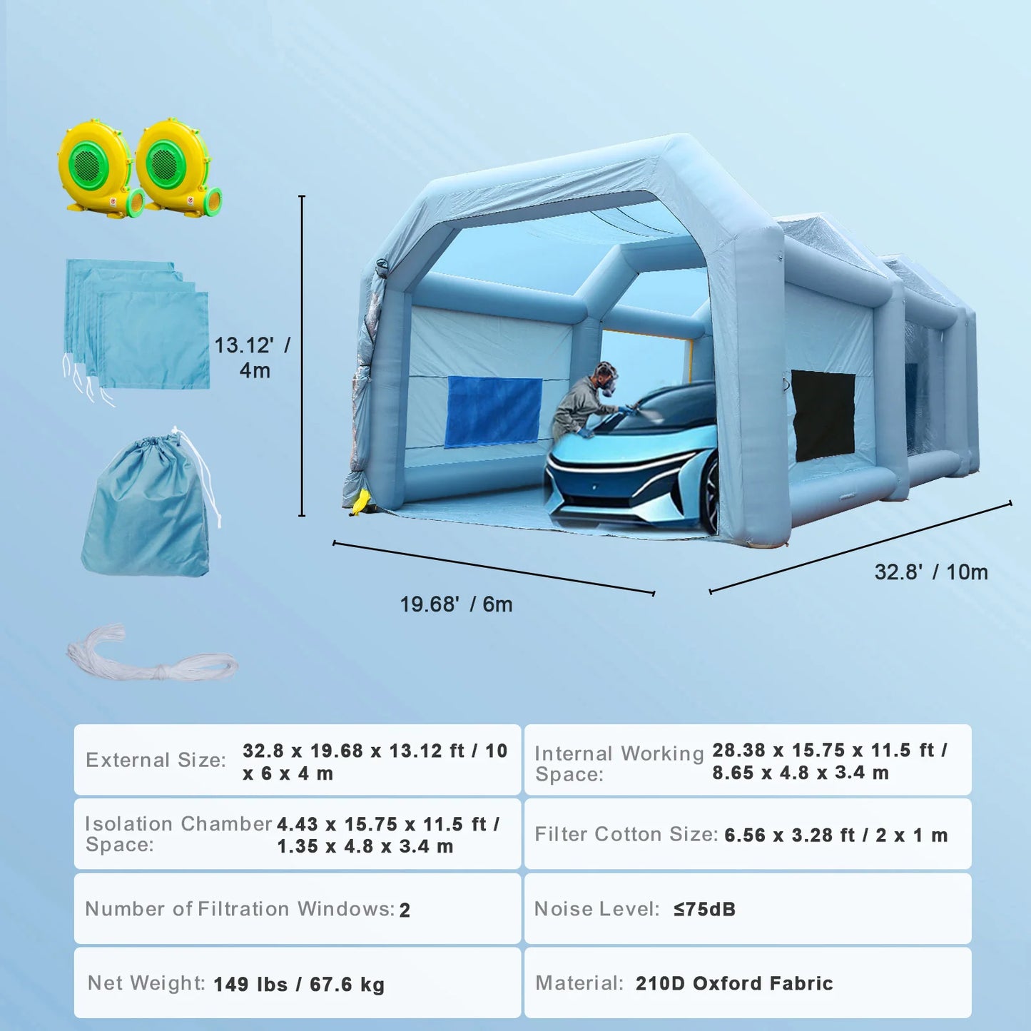 SucceBuy Inflatable Paint Booth with Blowers Inflatable Spray Booth Powerful Spray BoothCar Paint Tent Air Filter System
