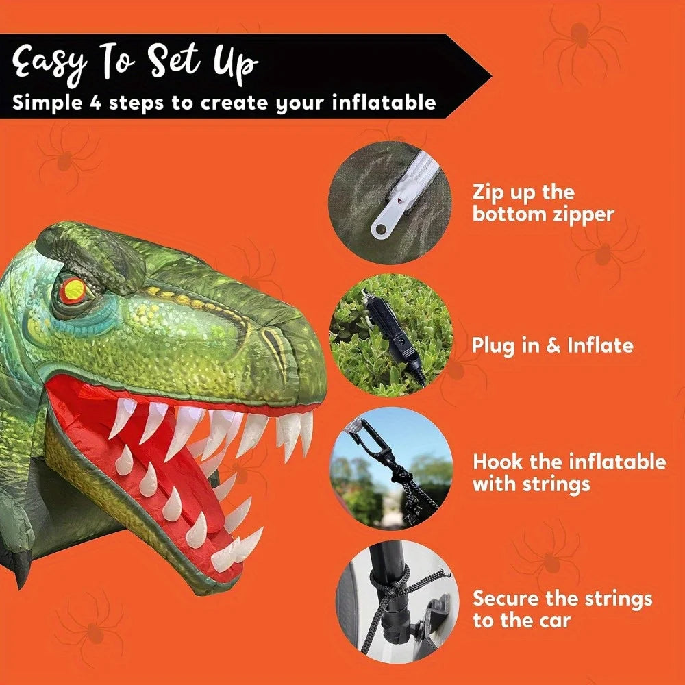Animated Trunk or Treat Car Halloween Inflatable Outdoor Decorations Decorations Animated Dinosaur with LEDs for Yard Decor