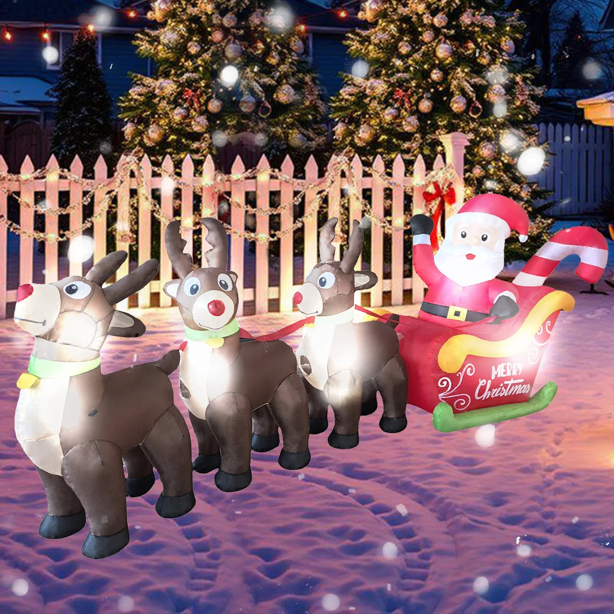 2026 New 9.8FT Christmas Big Inflatable Santa Sleigh with 3 Reindeer LED Blow Up Outdoor Yard Decor for Garden Lawn Holiday Party lovely Santa Claus LED Lighted