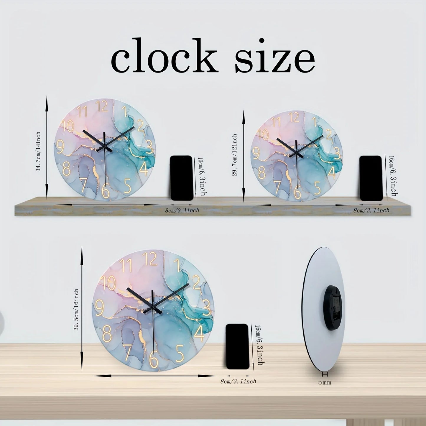 A Minimalist Modern High-End Watercolor Marble Texture Wall Clock with Silent Movement, Featuring 4MM Thick Tempered Glass, Suit