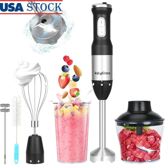 5 in 1 Immersion Hand Blender Mixer Adjustable Speed Turbo Boost Stainless Steel Blades 600ML Chopper 800ML Beaker Whisk Frother