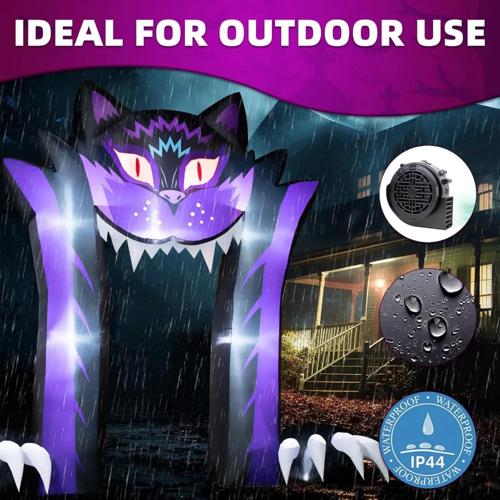11FT Long & 10FT Tall Halloween Inflatable Outdoor Decoration Halloween Archway Outdoor Black Cat Inflatable Halloween Arch Gian