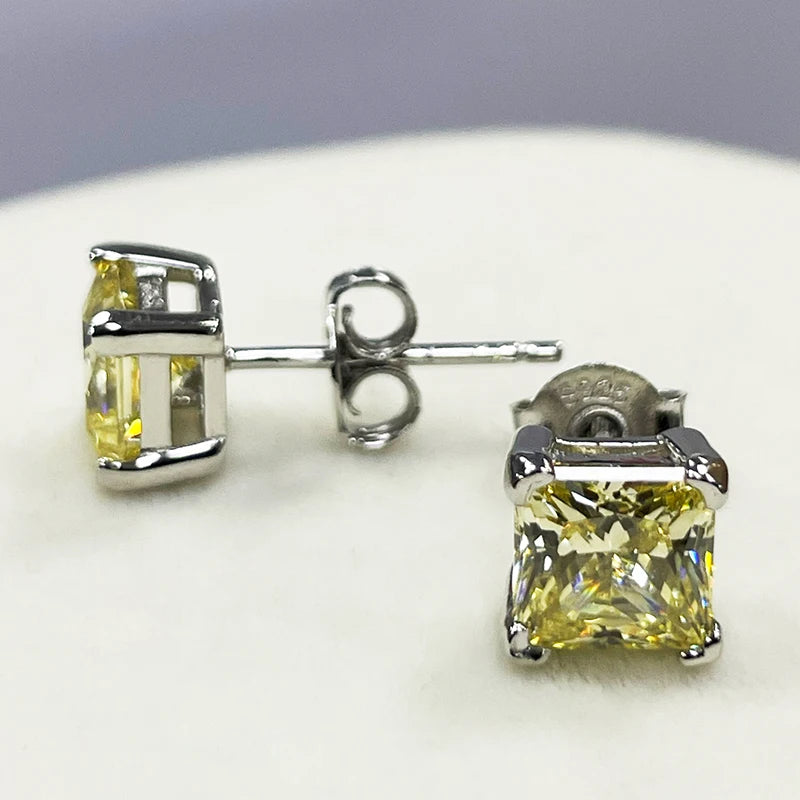 925 Sterling Silver Ladies Classic Four-Prong Ear Stud Princess Cut Fashion Simple Zircon Earrings for Women Fine Jewelry Gift