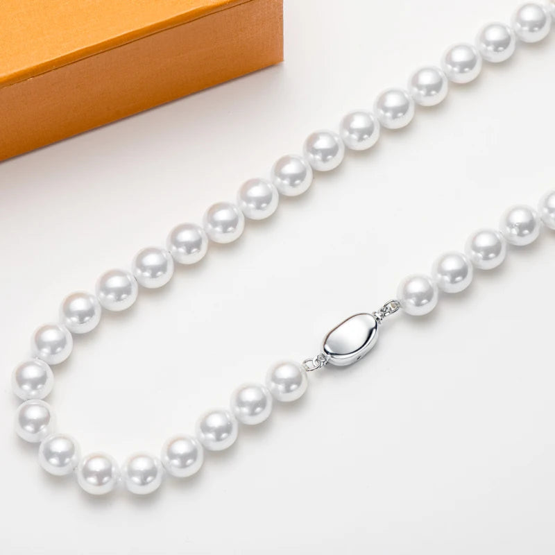 Natural White Fresh Water Pearl Necklaces 8-9Mm 925 Sterling Silver Pearl Zircon Pendant Necklace for Women Wedding Banquet Neck