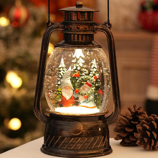 Gnomes Snow Globe Christmas Decorations, Light Up Musical Christmas Snow Globes Lantern with Glitter & 6H Timer