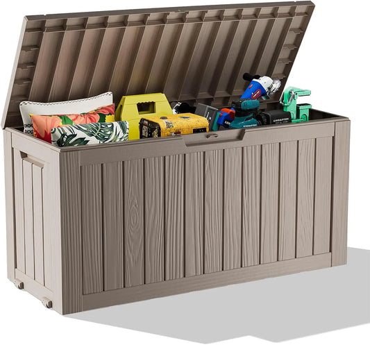 75 Gallon Resin Deck Box, Lockable Patio Outdoor Storage Box for Furniture, Garden Tools and Tools Storage