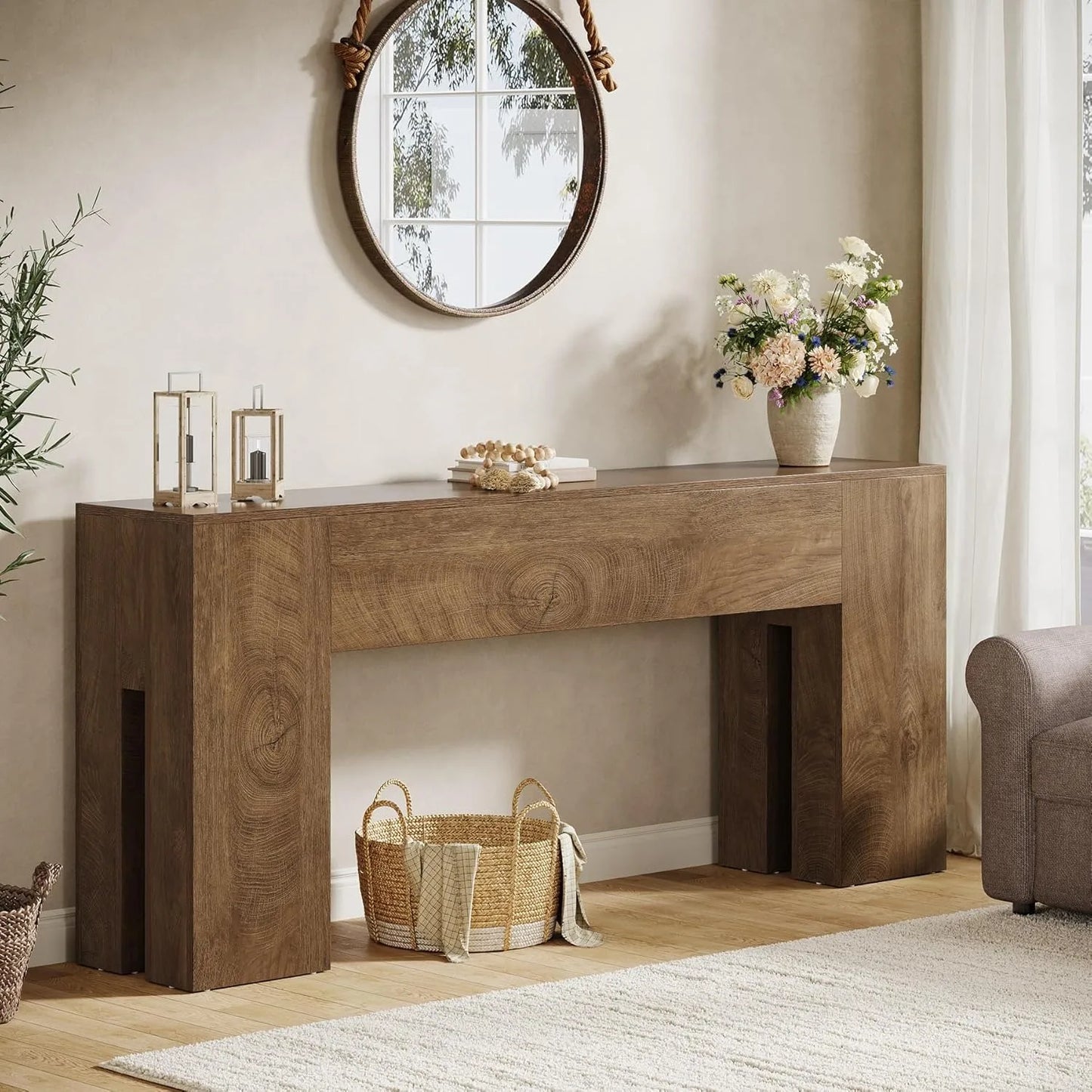 LITTLE TREE 71-Inch Long Console Table for Entryway, Farmhouse Sofa Console Behind Couch,for Hallway, Foyer, Living Room