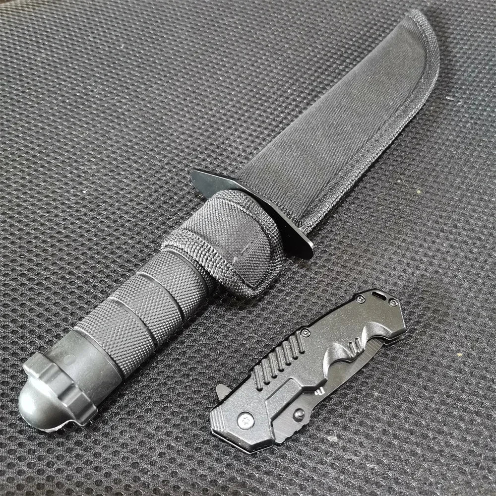 8Cr13MoV Dual Knife Set: Fixed and Folding Knives for Camping & EDC