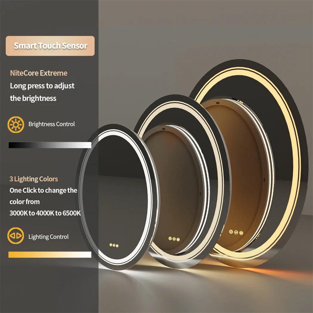 LUVODI Oval LED Bathroom Mirror With Anti Fog Touch Sensor And 3 Colors