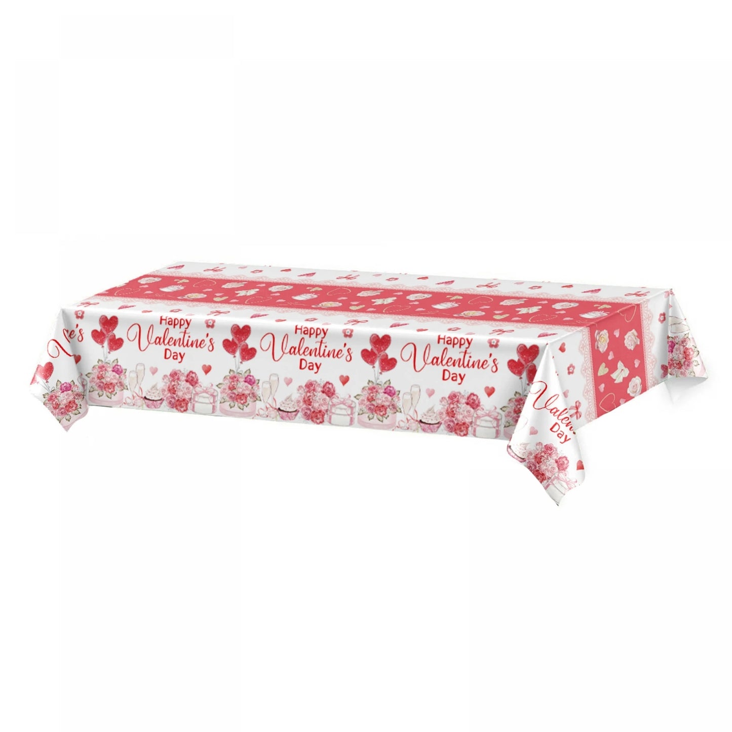 Valentine's Day Decorative Plastic Tablecloth with Romantic Rose and Heart Design for Party